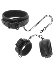 FETISH SUBMISSIVE COLLAR Y ESPOSAS CUERO VEGANO CON FORRO DE NEOPRENO