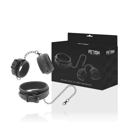 FETISH SUBMISSIVE COLLAR Y ESPOSAS CUERO VEGANO CON FORRO DE NEOPRENO