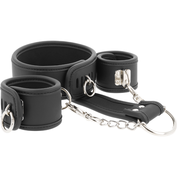FETISH SUBMISSIVE COLLAR Y ESPOSAS CUERO VEGANO CON FORRO DE NEOPRENO