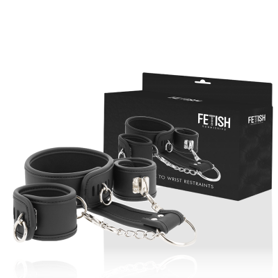 FETISH SUBMISSIVE COLLAR Y ESPOSAS CUERO VEGANO CON FORRO DE NEOPRENO