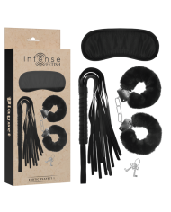 INTENSE FETISH SET EROTICO 1 CON ESPOSAS ANTIFAZ Y LATIGO DE CUERO VEGANO