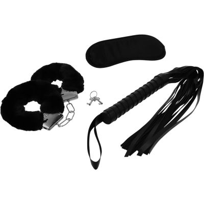 INTENSE FETISH SET EROTICO 1 CON ESPOSAS ANTIFAZ Y LATIGO DE CUERO VEGANO