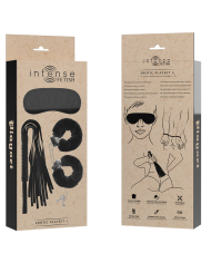INTENSE FETISH SET EROTICO 1 CON ESPOSAS ANTIFAZ Y LATIGO DE CUERO VEGANO