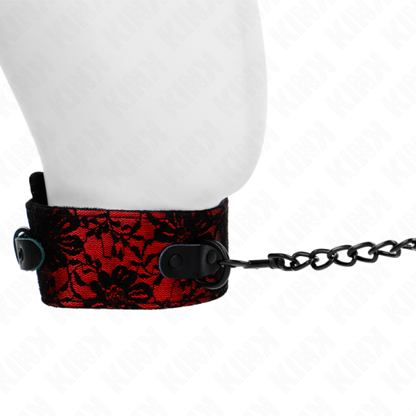 KINK COLLAR CON CORREA 105 CM DE ENCAJE CON CINTURON DE CUERO REAL 44 X 55 CM