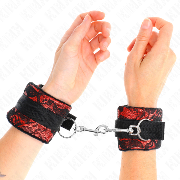 KINK MUNEQUERAS CORTAS DE ENCAJE TERCIOPELO Y UNION DE NYLON ROJO NEGRO 23 X 65 CM