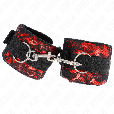 KINK MUNEQUERAS CORTAS DE ENCAJE TERCIOPELO Y UNION DE NYLON ROJO NEGRO 23 X 65 CM