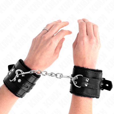 KINK MUNEQUERAS FORRADAS CON AGUJEROS CUADRADOS NEGRO Y CORREA NEGRO AJUSTABLE 17 29 CM X 6 CM
