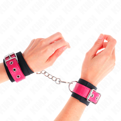 KINK MUNEQUERAS DE NYLON NEGRO CON CORREA POLIPIEL FUSCIA AJUSTABLE 19 29 CM X 51 CM