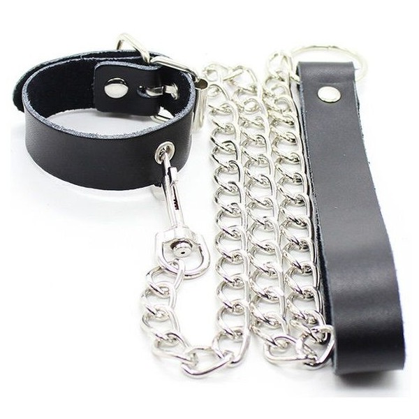 OHMAMA FETISH COLLAR PARA PENE Y CORREA PIEL CON CADENA METALICA