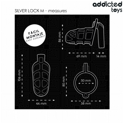 ADDICTED TOYS LOCKED SILVER LOCK JAULA PARA PENE DE METAL TALLA M