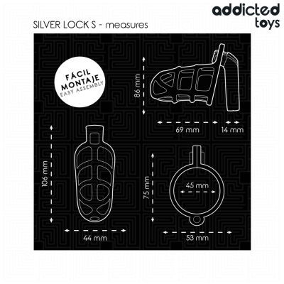 ADDICTED TOYS LOCKED SILVER LOCK JAULA PARA PENE DE METAL TALLA S