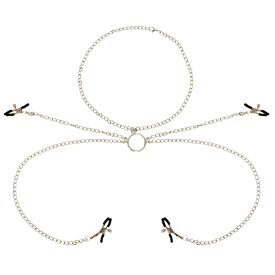 OHMAMA FETISH 4 PINZAS PEZONES CON COLLAR DE CADENAS