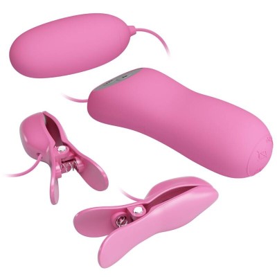 PRETTY LOVE PINZAS CON VIBRACION Y ELETROSHOCK ROSA