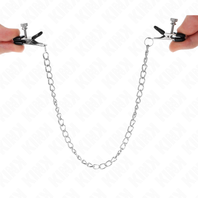 KINK PINZAS PARA PEZONES PLANAS NEGRO CON CADENA PLATEADO 34 CM