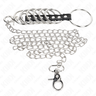 KINK 7 ANILLOS PENE METAL 38 CM A 5 CM CONECTADOS CON POLIPIEL Y CADENA METAL 100 CM