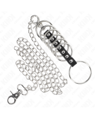 KINK 7 ANILLOS PENE METAL 38 CM A 5 CM CONECTADOS CON POLIPIEL Y CADENA METAL 100 CM