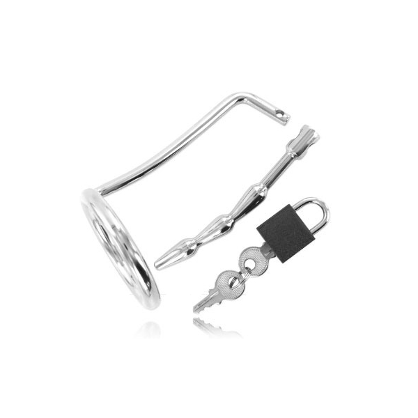 METAL HARD ANILLO TESTICULOS CON PLUG URETRA CASTIDAD