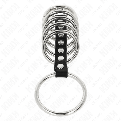 KINK 7 ANILLOS PENE METAL 32 CM A 5 CM CONECTADOS POR POLIPIEL