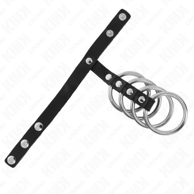 KINK 4 ANILLOS PENE METAL 38 CM CONECTADOS CON CORREA DE CUERO 22 X 15 CM Y CIERRE A PRESION