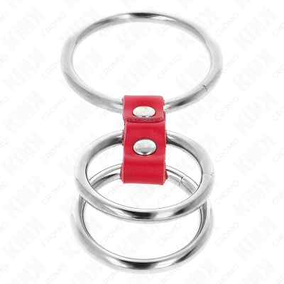 KINK ANILLO PENE TRIPLE METAL 37 CM A 5 CM CONECTADOS CON CUERO ROJO