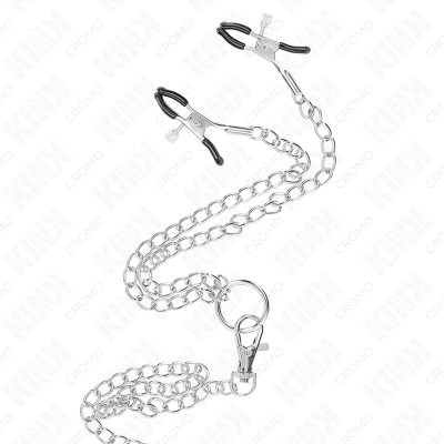 KINK ANILLO PENE TRIPLE METAL CROMADO 38 CM A 5 CM CON CADENA METAL 26 CM Y PINZAS PARA PEZONES MODELO 1
