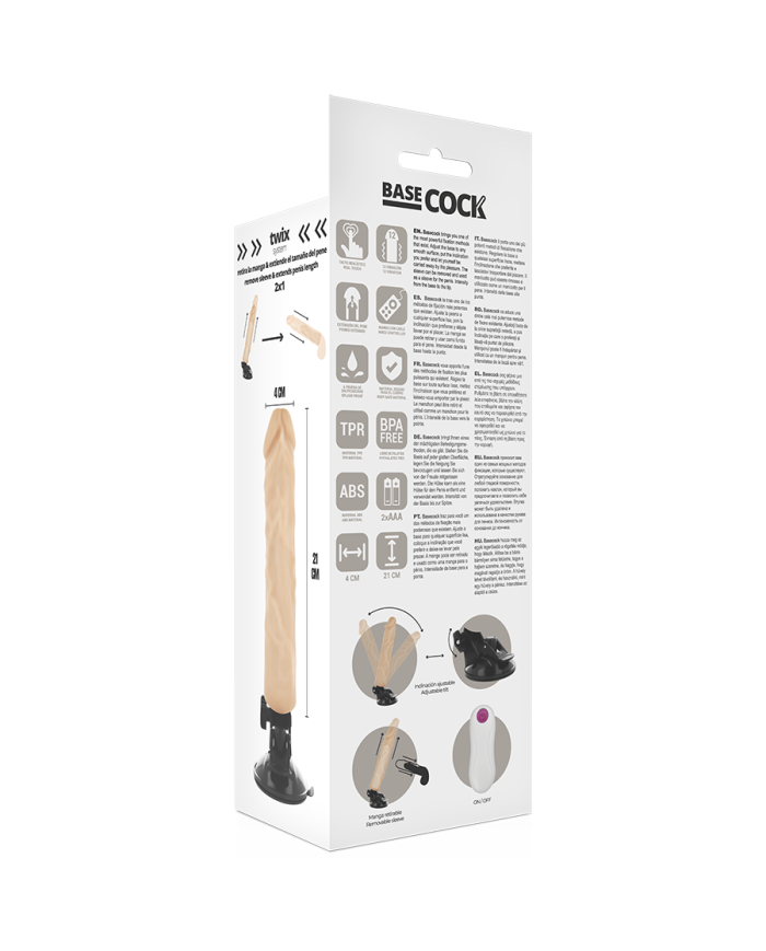 BASECOCK VIBRADOR REALISTICO CONTROL REMOTO NATURAL 21 CM O 4 CM