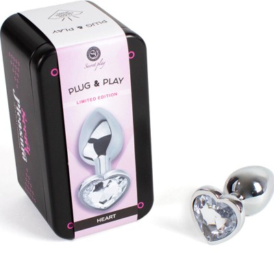 SECRETPLAY METAL BUTT PLUG CORAZON TRANSPARENTE TALLA S 7 CM