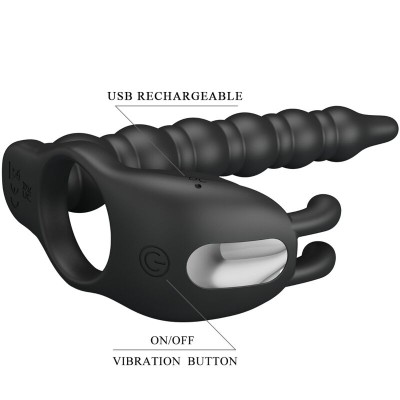 PRETTY LOVE BLACKNEY ANILLO PENE CON PLUG VIBRADOR NEGRO