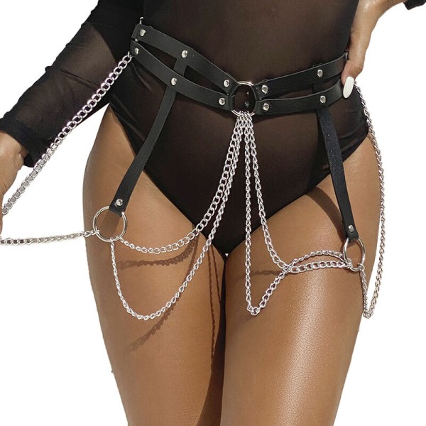 SUBBLIME CINTURON DE CADENAS ANILLAS CUERO NEGRO TALLA UNICA