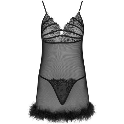 LIVCO CORSETTI FASHION ZERUNAM SET BABYDOLL TANGA NEGRO S M
