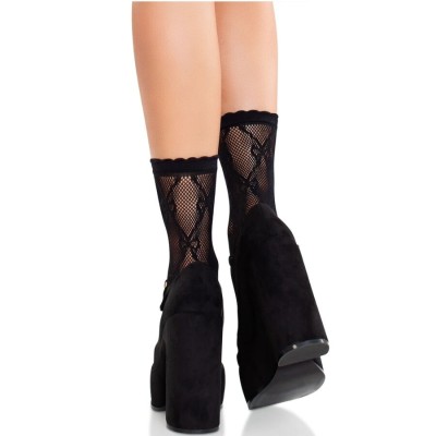 LEG AVENUE CALCETINES DE ENCAJE DE LAZOS NEGRO