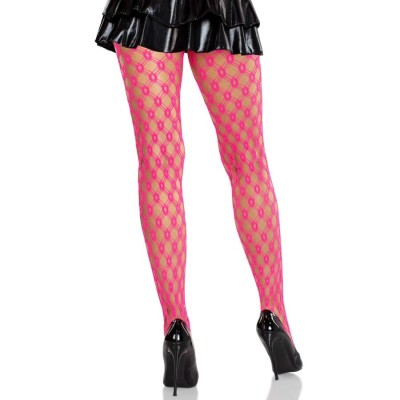 LEG AVENUE MALLAS DE ENCAJE CON OJALES ROSA NEON