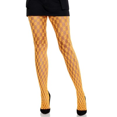 LEG AVENUE MALLAS DE ENCAJE CON OJALES NARANJA NEON