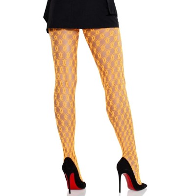 LEG AVENUE MALLAS DE ENCAJE CON OJALES NARANJA NEON