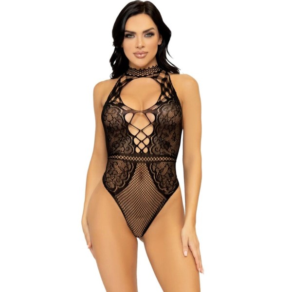 LEG AVENUE BODY CON ESCOTE HALTER Y ABERTURA ESPALDA DE ENCAJE TALLA UNICA