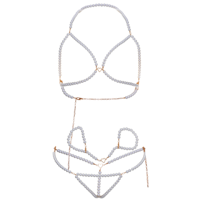 LEG AVENUE SET SUJETADOR MUNEQUERAS TANGA PERLA