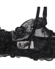SUBBLIME SET DE 3 PIEZAS SUJETADOR TANGA LIGA ESTAMPADO FLORAL NEGRO S M