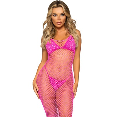 LEG AVENUE VESTIDO DE REJILLA LARGO FUCSIA TALLA UNICA