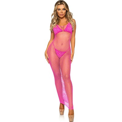 LEG AVENUE VESTIDO DE REJILLA LARGO FUCSIA TALLA UNICA