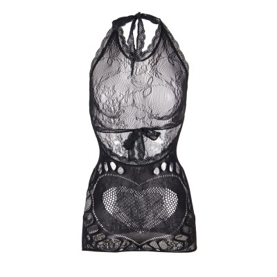 SUBBLIME 952075 VESTIDO CORTO DE REJILLA CON ESPALDA DESCUBIERTA Y DETALLE DE CORAZON NEGRO TALLA UNICA