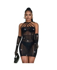 SUBBLIME 952235 VESTIDO DE REJILLA CON BRILLANTES NEGRO TALLA UNICA