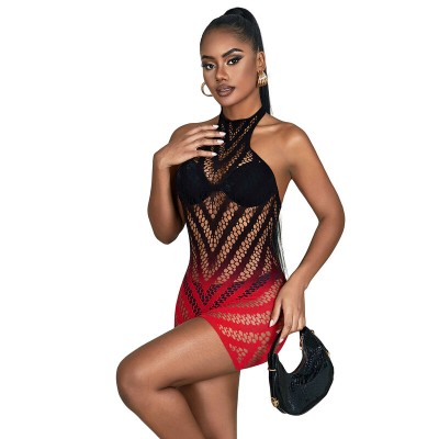SUBBLIME 952242 VESTIDO DE REJILLA ELASTICO DEGRADADO ROJO Y NEGRO TALLA UNICA