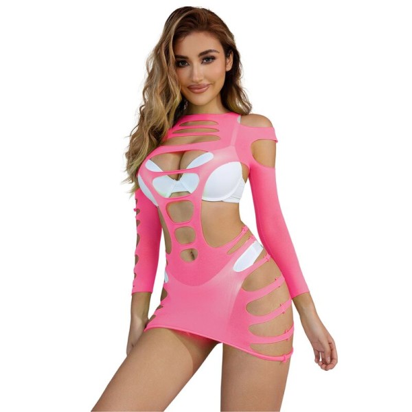 SUBBLIME 952273 VESTIDO DE REJILLA ELASTICO MANGA LARGA ROSA TALLA UNICA