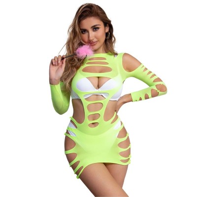 SUBBLIME 952280 VESTIDO DE REJILLA ELASTICO MANGA LARGA VERDE TALLA UNICA