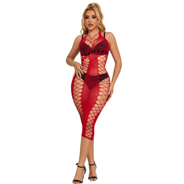 SUBBLIME 952327 VESTIDO DE REJILLA LARGO ROJO TALLA UNICA
