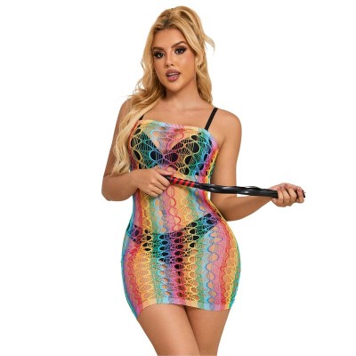 SUBBLIME 952365 VESTIDO DE REJILLA HOMBROS DESCUBIERTOS ARCOIRIS TALLA UNICA