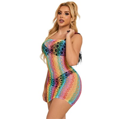 SUBBLIME 952365 VESTIDO DE REJILLA HOMBROS DESCUBIERTOS ARCOIRIS TALLA UNICA