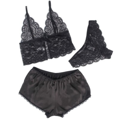 SUBBLIME 953928 SET 3 PIEZAS ENCAJE Y SATEN NEGRO L XL