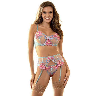 SUBBLIME 954109 SUJETADOR PANTIES CON LIGUERO DISENO FLORAL AZUL S M