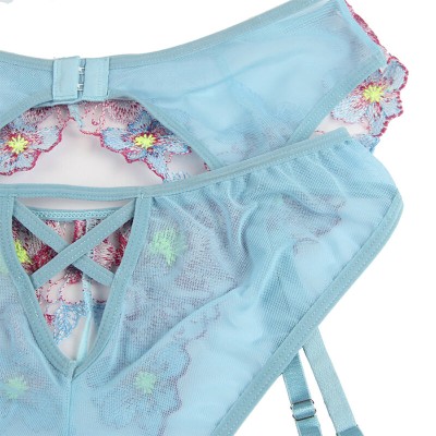 SUBBLIME 954116 SUJETADOR PANTIES CON LIGUERO DISENO FLORAL AZUL L XL